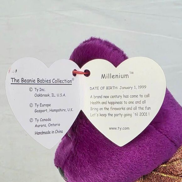 TY Beanie Baby Millenium Bear 1999 Purple Gold Ribbon with Tag - Picture 3 of 3